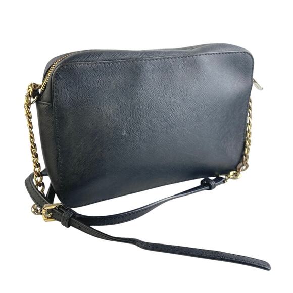 Michael Kors Jet Set Black Zip Leather Logo Chain Zip Crossbody Handbag OS - Picture 3 of 5